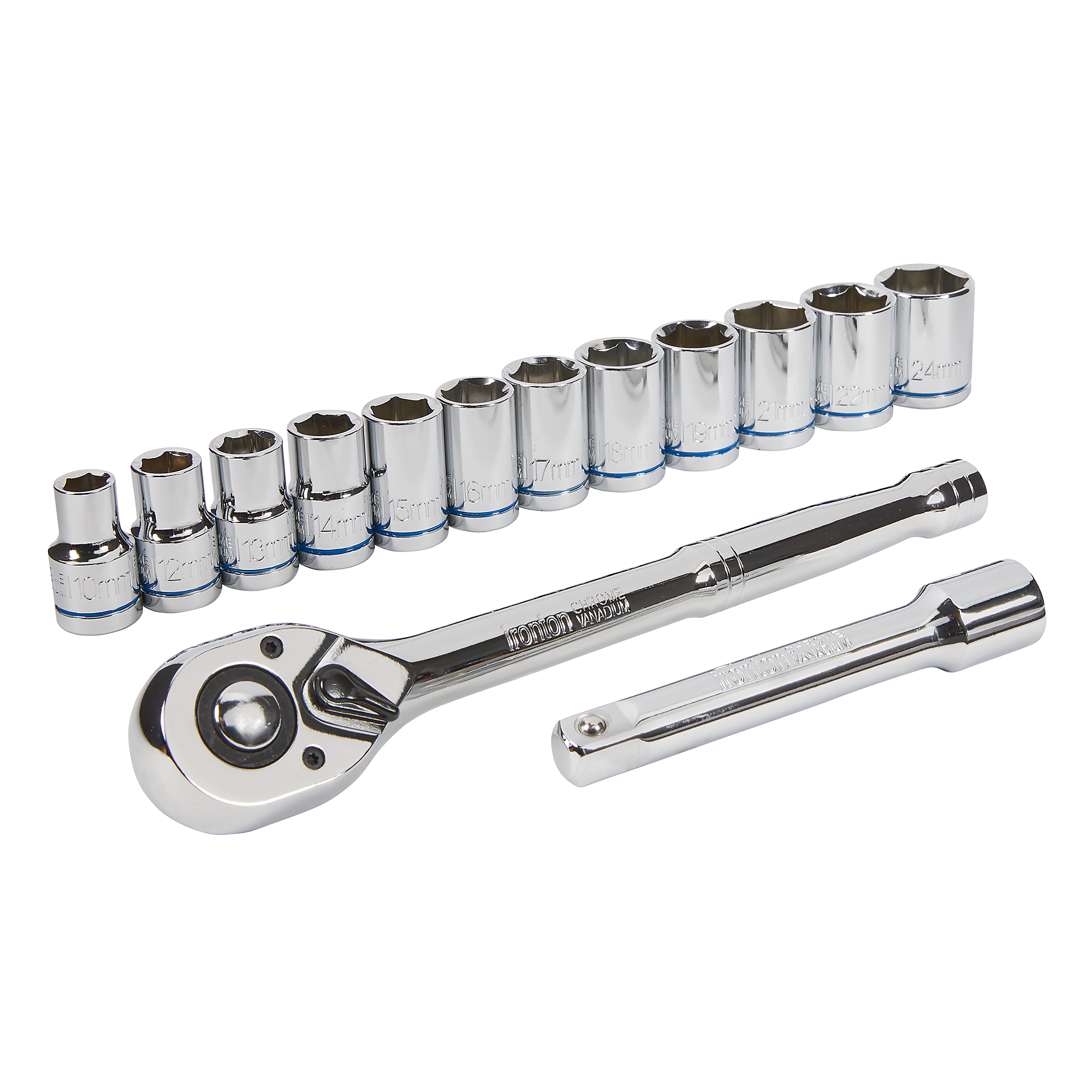 Ironton 1/2in.-Drive Socket Set, 14-Pc., Metric, Chrome Vanadium Steel